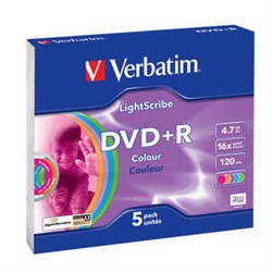 Диск Verbatim DVD+R 4.7 GB 16x слим/5 Color LightScribe - фото 5858